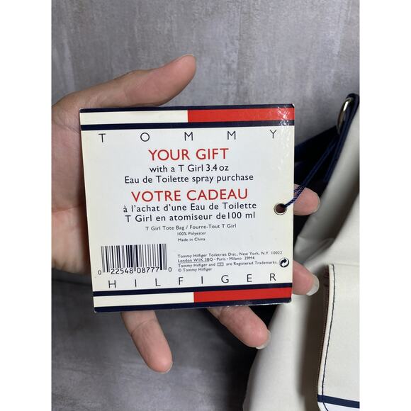 Tommy Hilfiger T Girl Bag Womens White Red Blue Drawstring Bucket Purse Strap - Picture 2 of 16